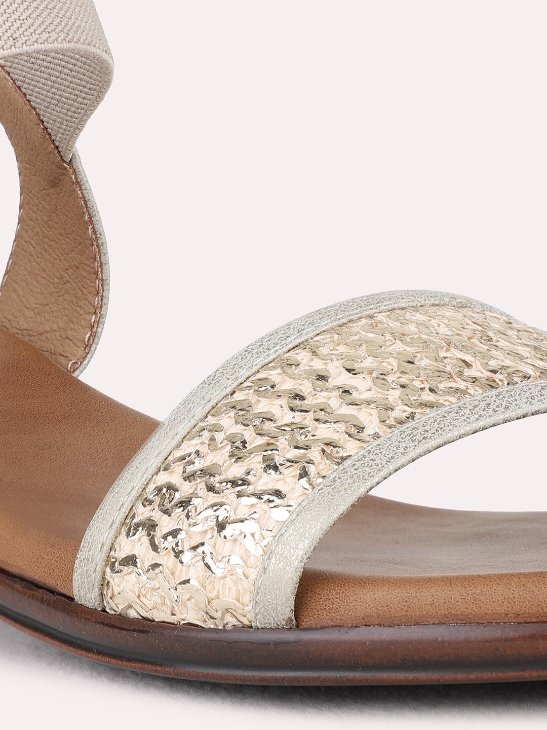 Womens Golden Casual Embellished Pattern Block Heel Sandals