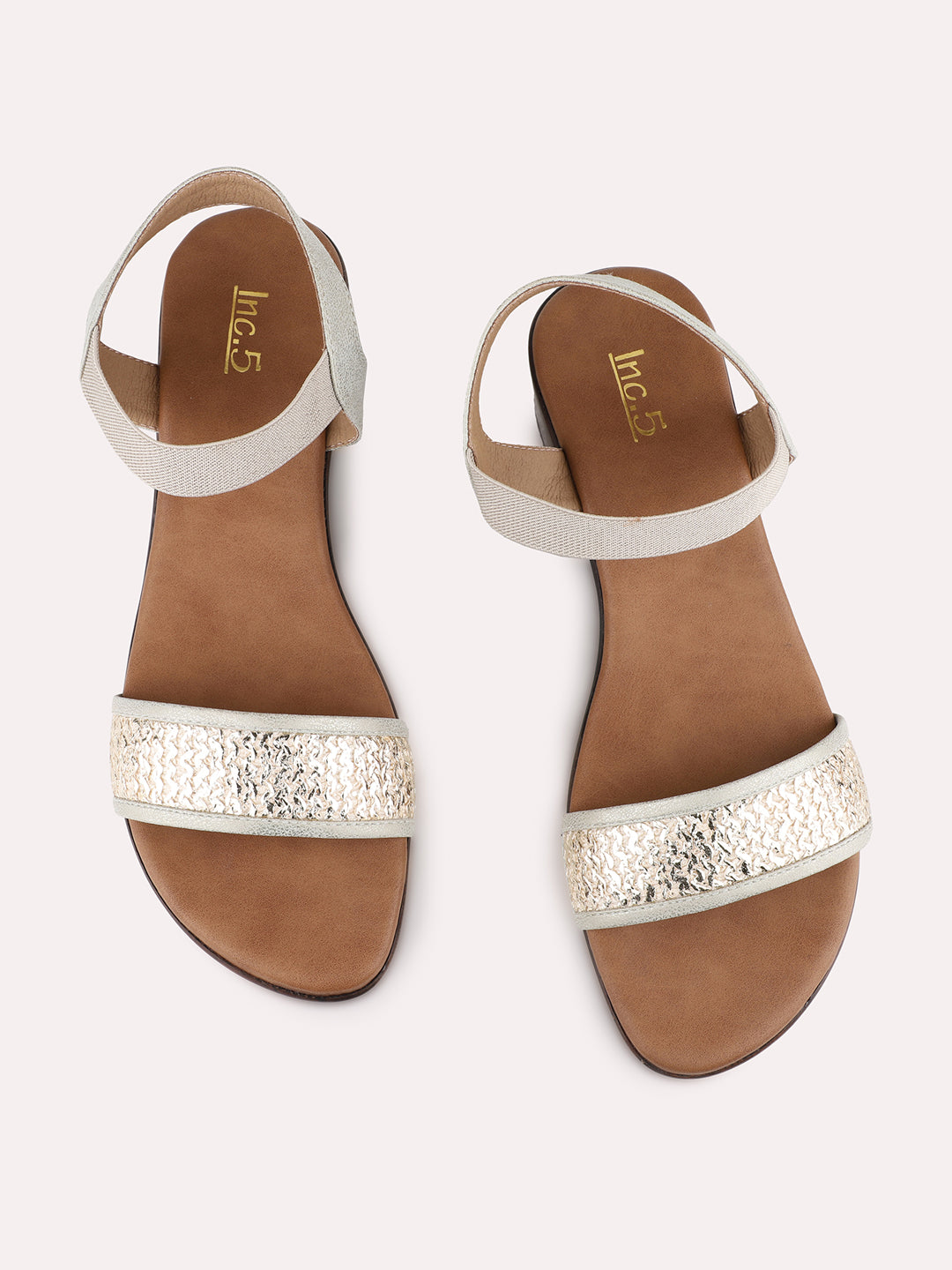 Womens Golden Casual Embellished Pattern Block Heel Sandals