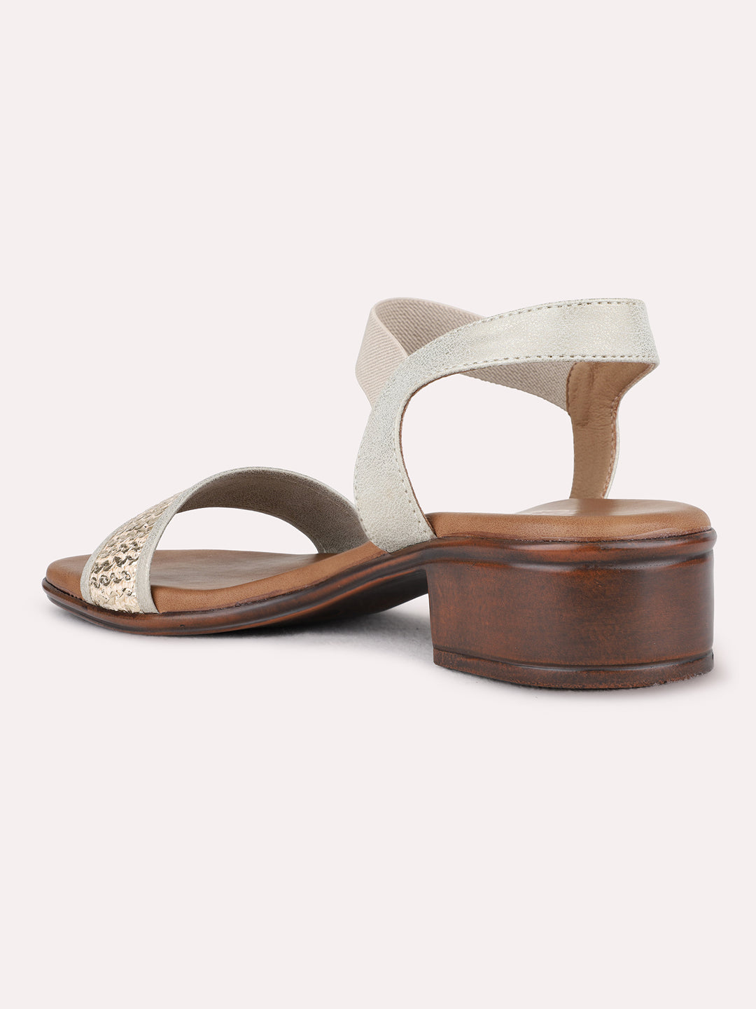 Womens Golden Casual Embellished Pattern Block Heel Sandals