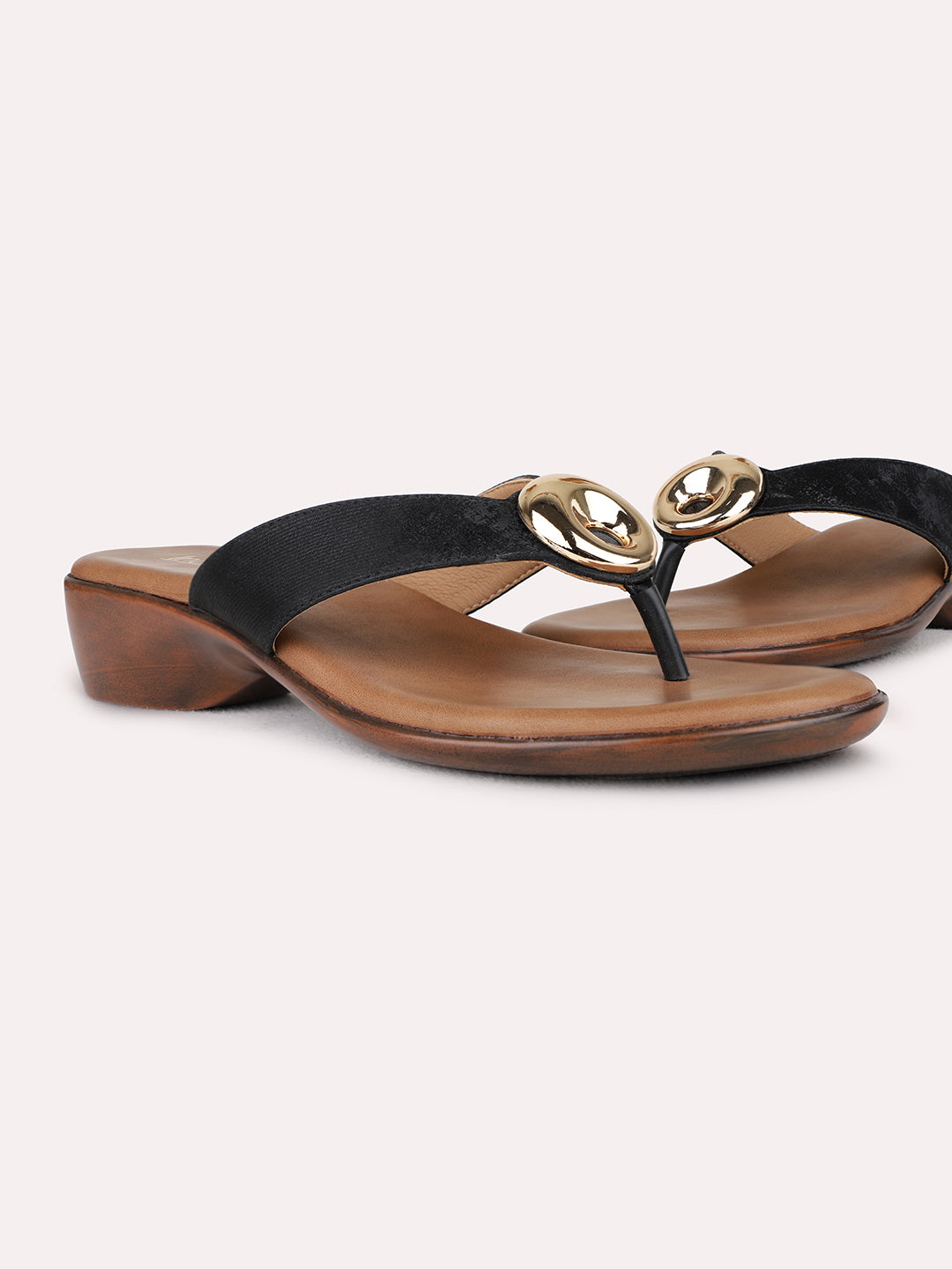 Womens Black Casual Solid Block Heel Sandals