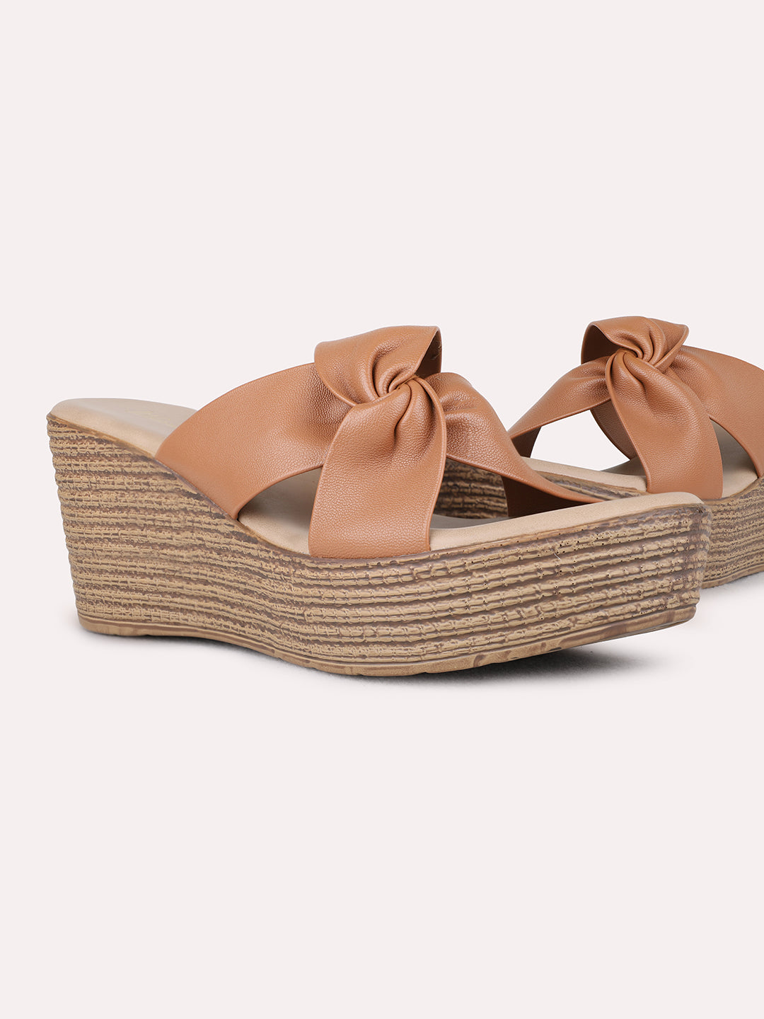 Womens Tan Party Wear Solid Wedge Heel Sandals