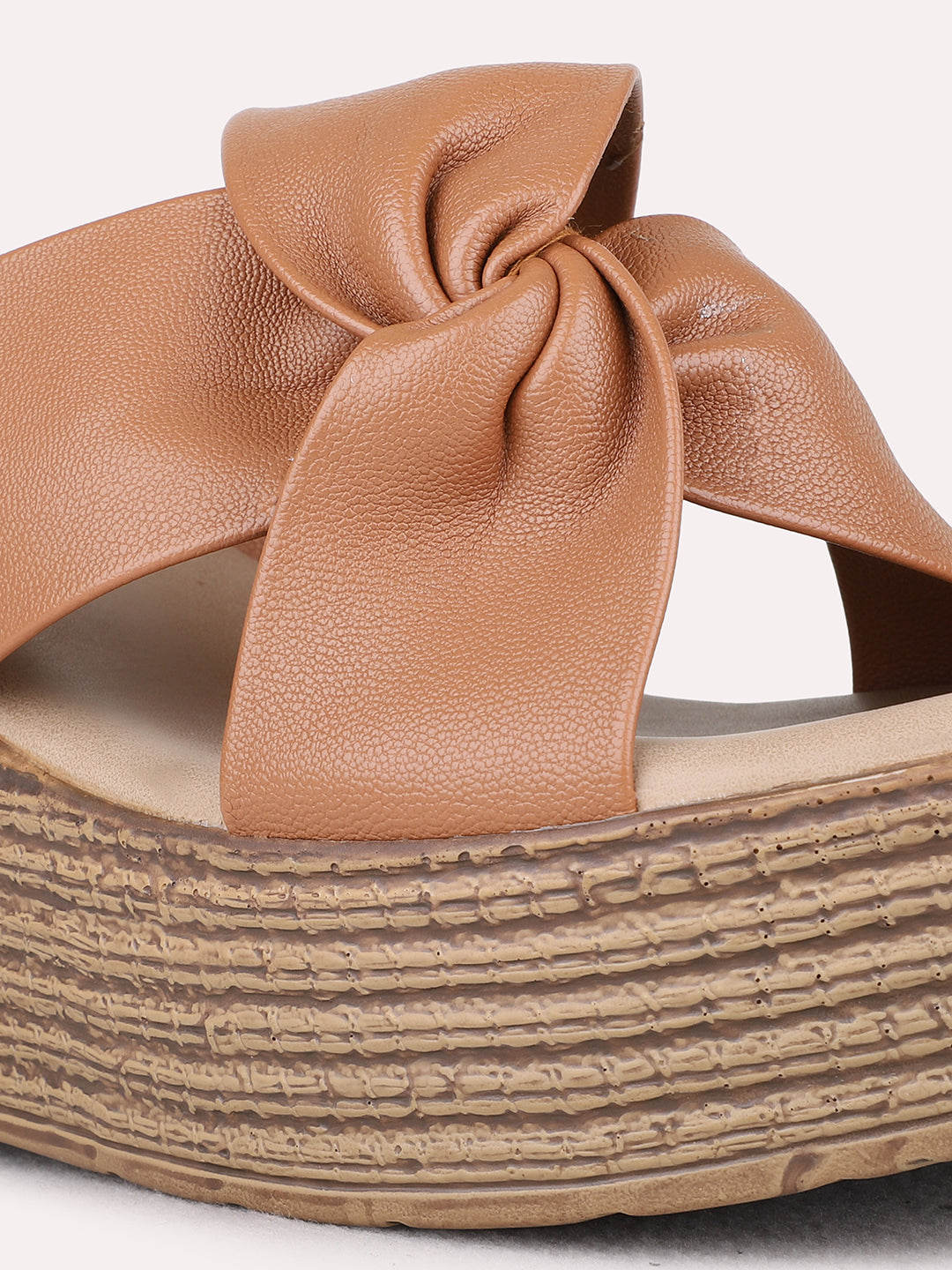 Womens Tan Party Wear Solid Wedge Heel Sandals