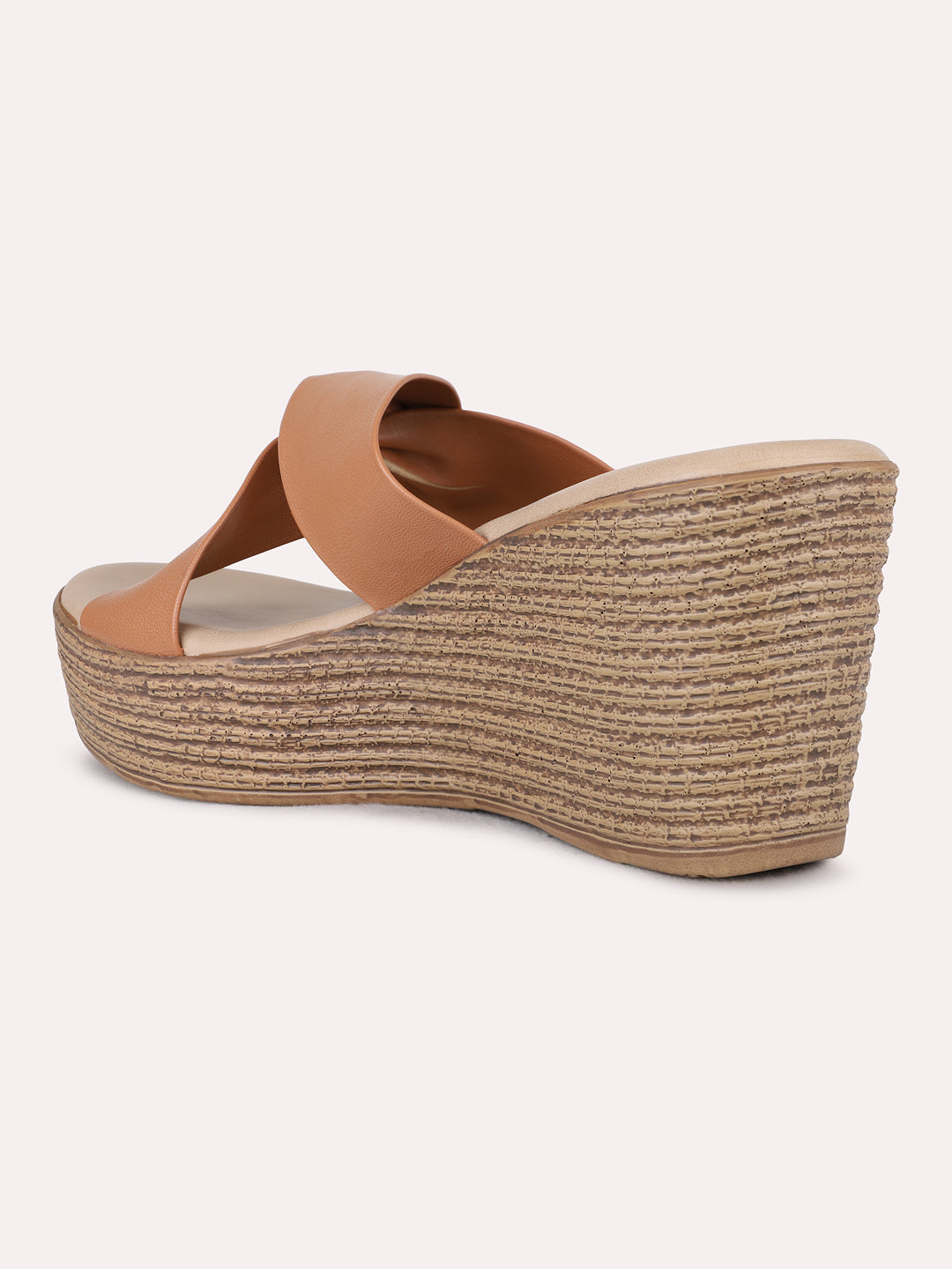 Womens Tan Party Wear Solid Wedge Heel Sandals