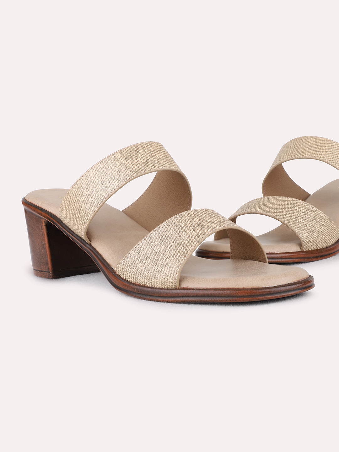 Womens Golden Party Wear Solid Block Heels