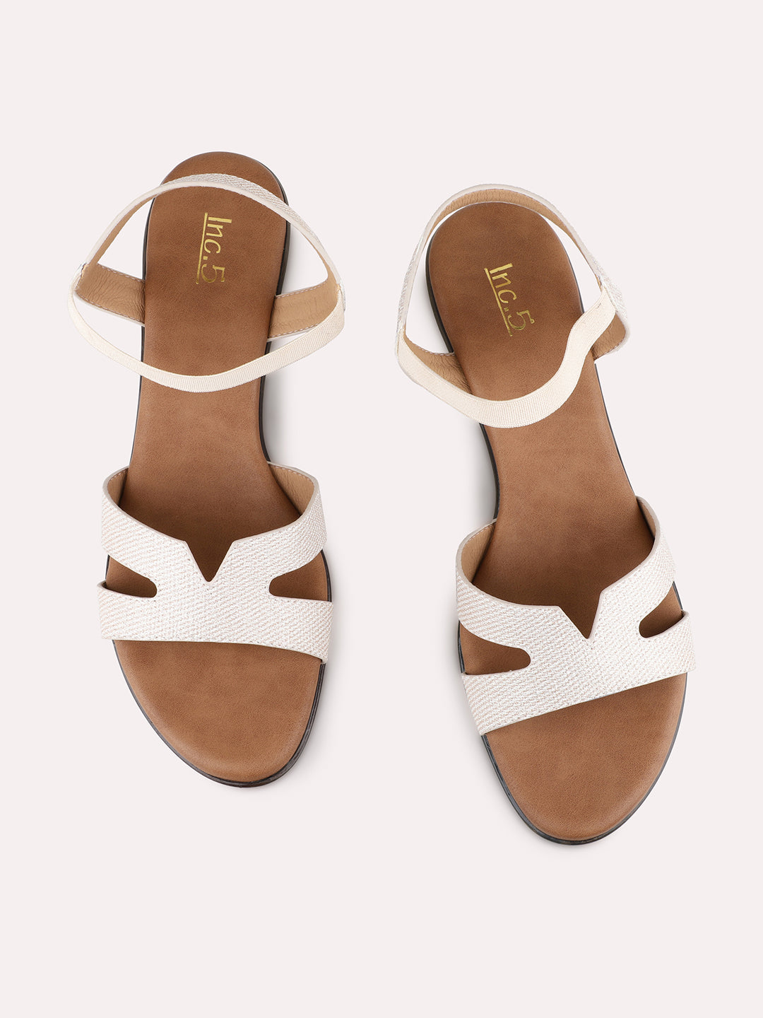 Womens Beige Party Wear Striped Kitten Heel Sandals