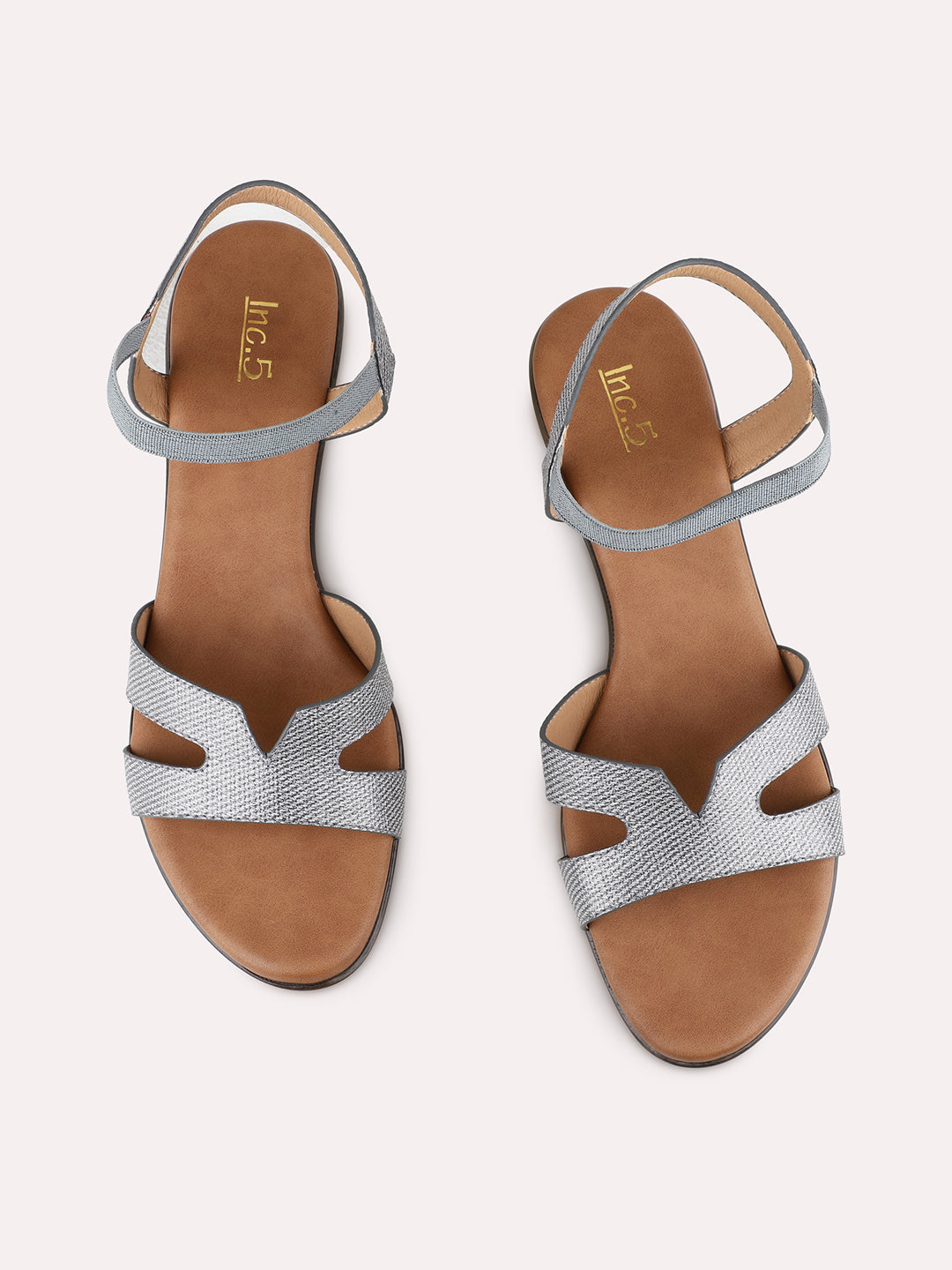 Womens Grey Party Wear Striped Kitten Heel Sandals