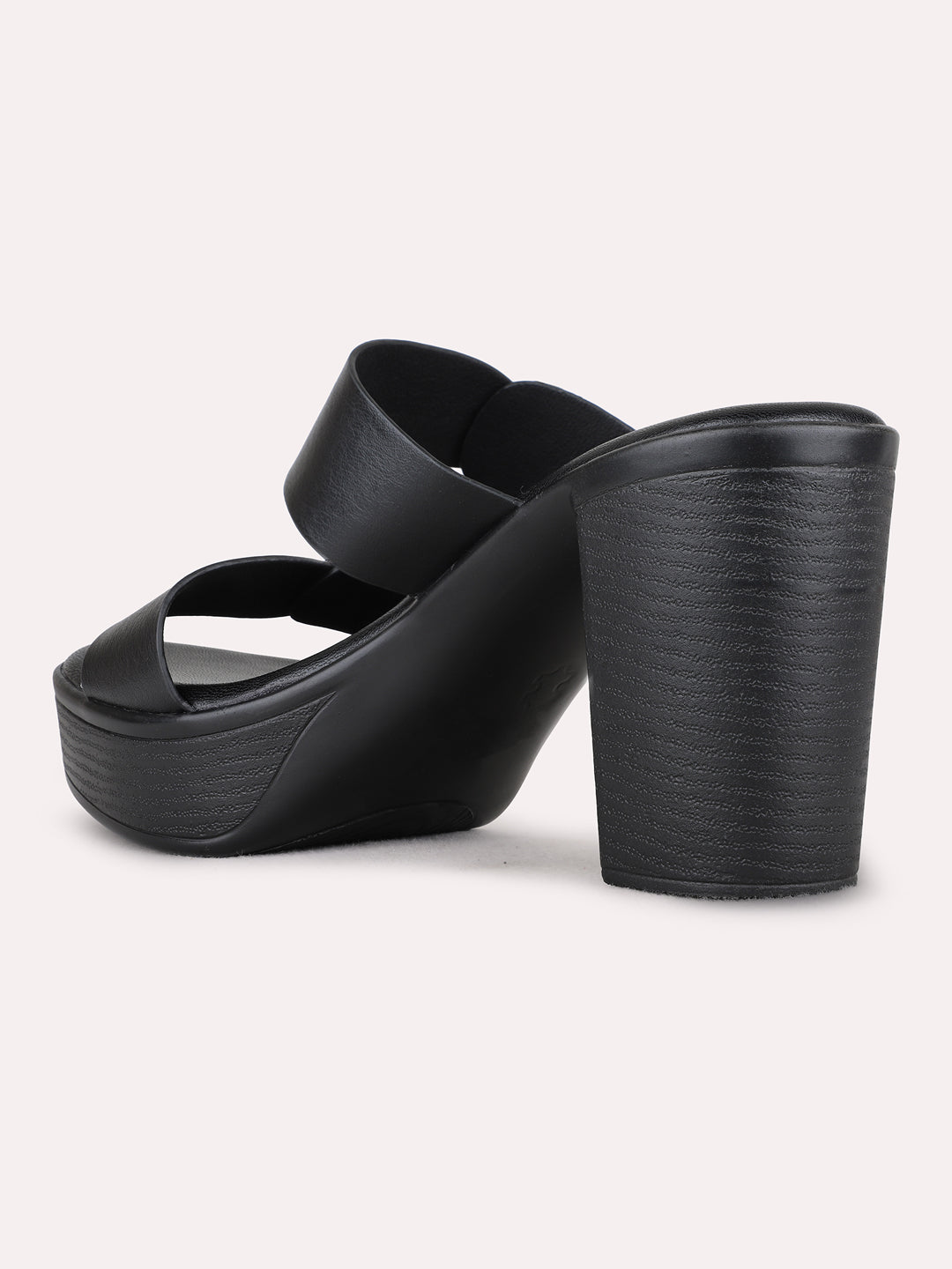 Womens Black Party Wear Solid Round Toe Flatform Heels