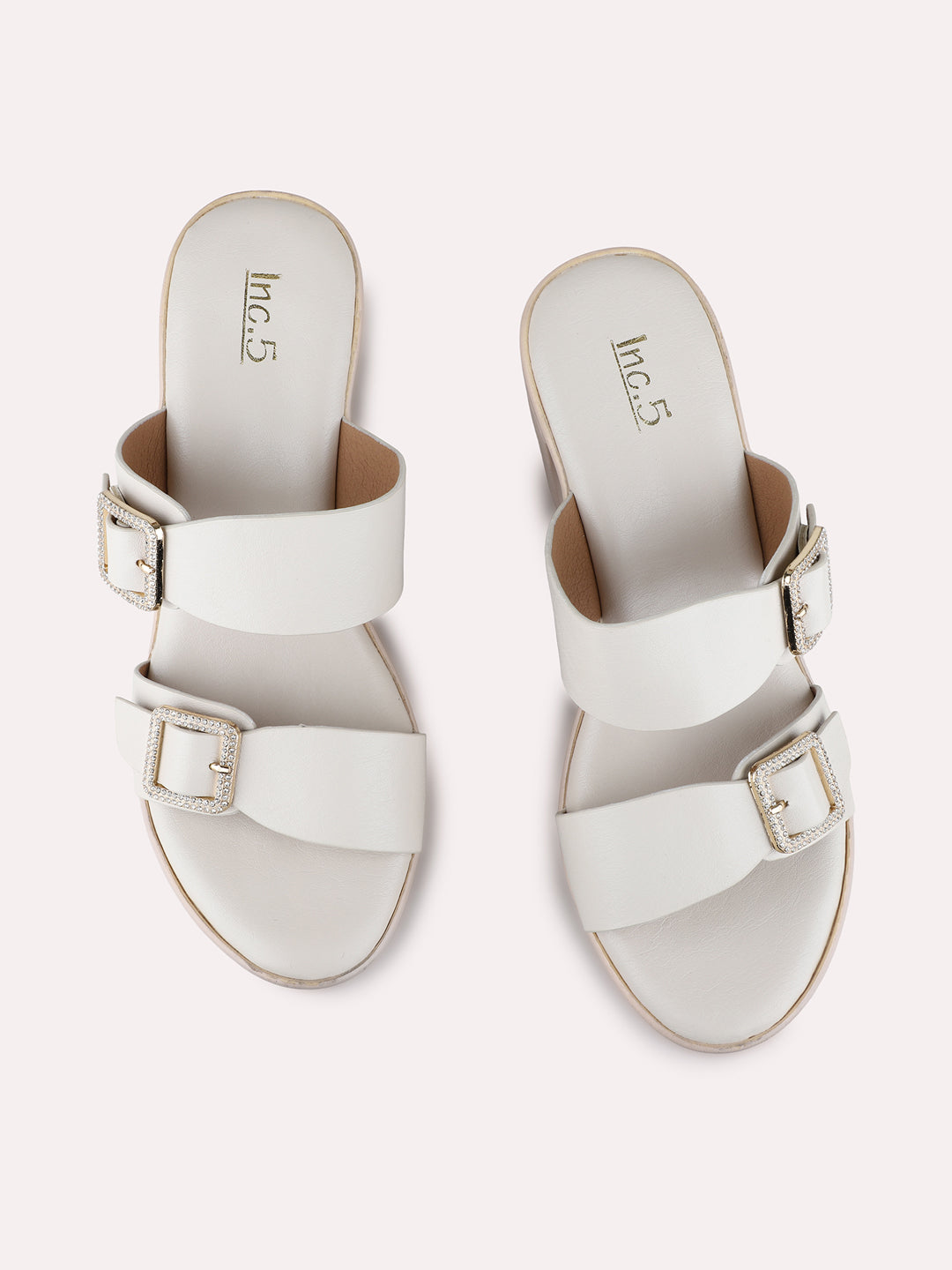 Womens Cream Party Wear Solid Round Toe Platform Heels