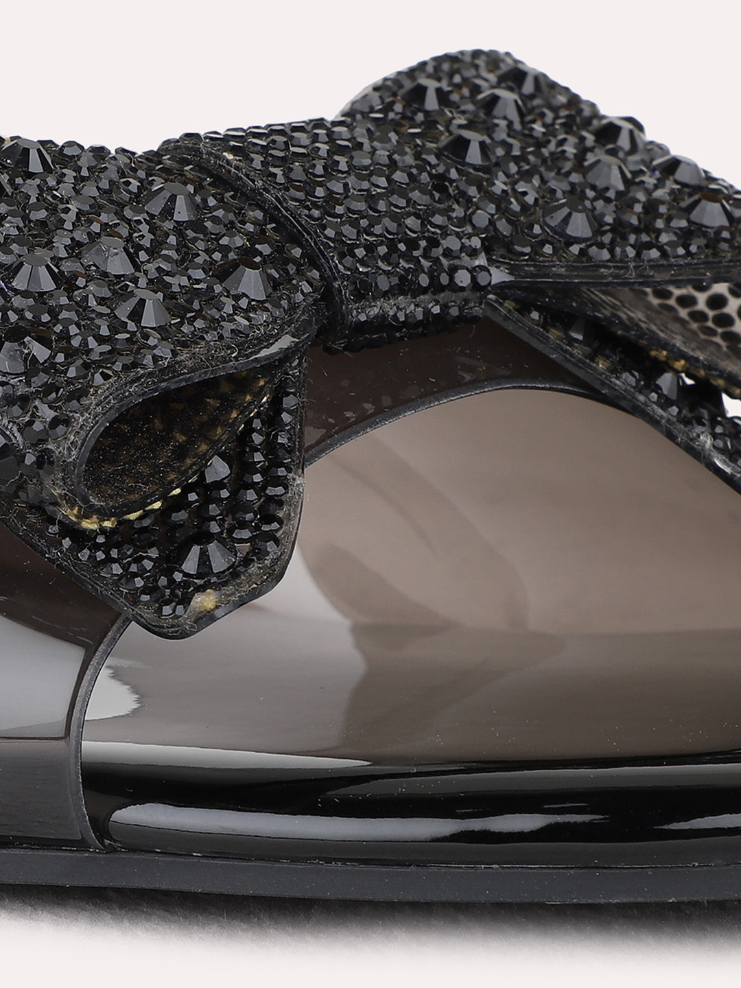 Womens Black Casual Transparent Open Toe Flat Sandals