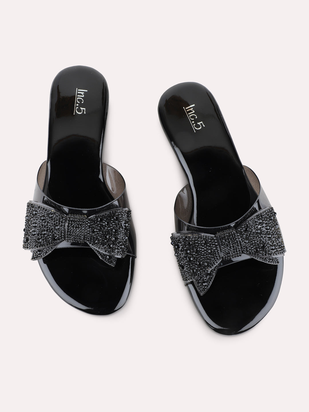 Womens Black Casual Transparent Open Toe Flat Sandals