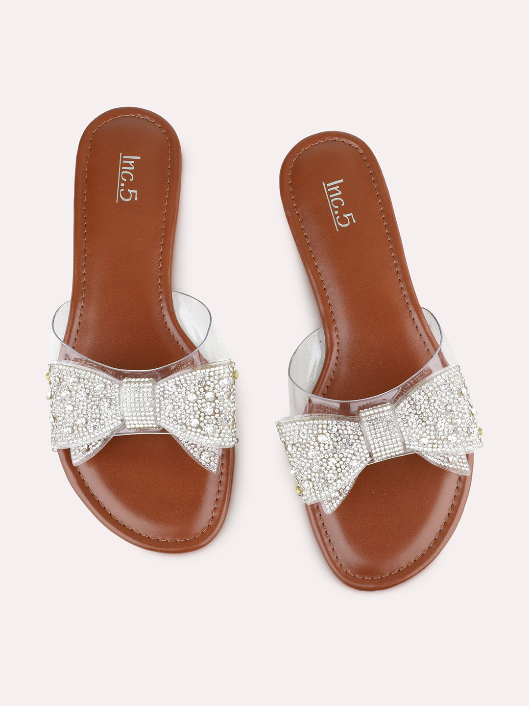 Womens Silver Ethnic Embellished Pattern Open Toe Flat Slip-On Sandals