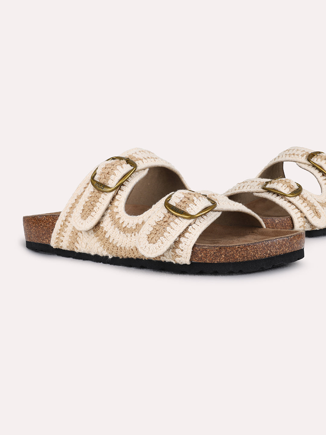 Womens Beige Ethnic Embellished Open Toe Flat Slip-On Sandals