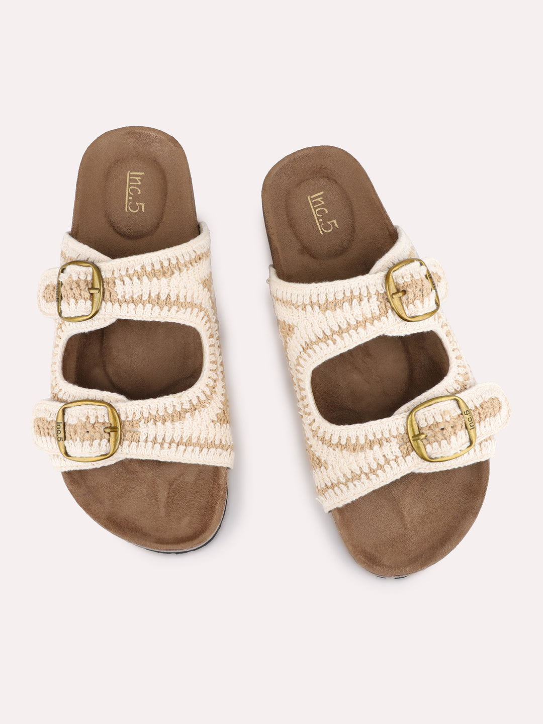 Womens Beige Ethnic Embellished Open Toe Flat Slip-On Sandals