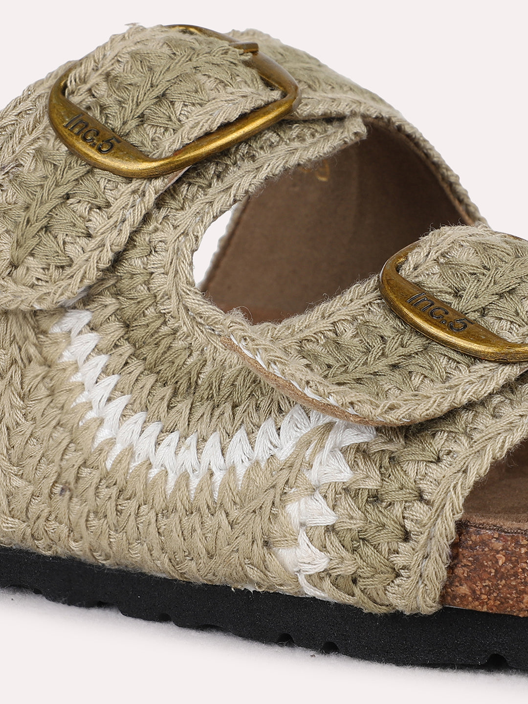 Womens Green Ethnic Embellished Open Toe Flat Slip-On Sandals