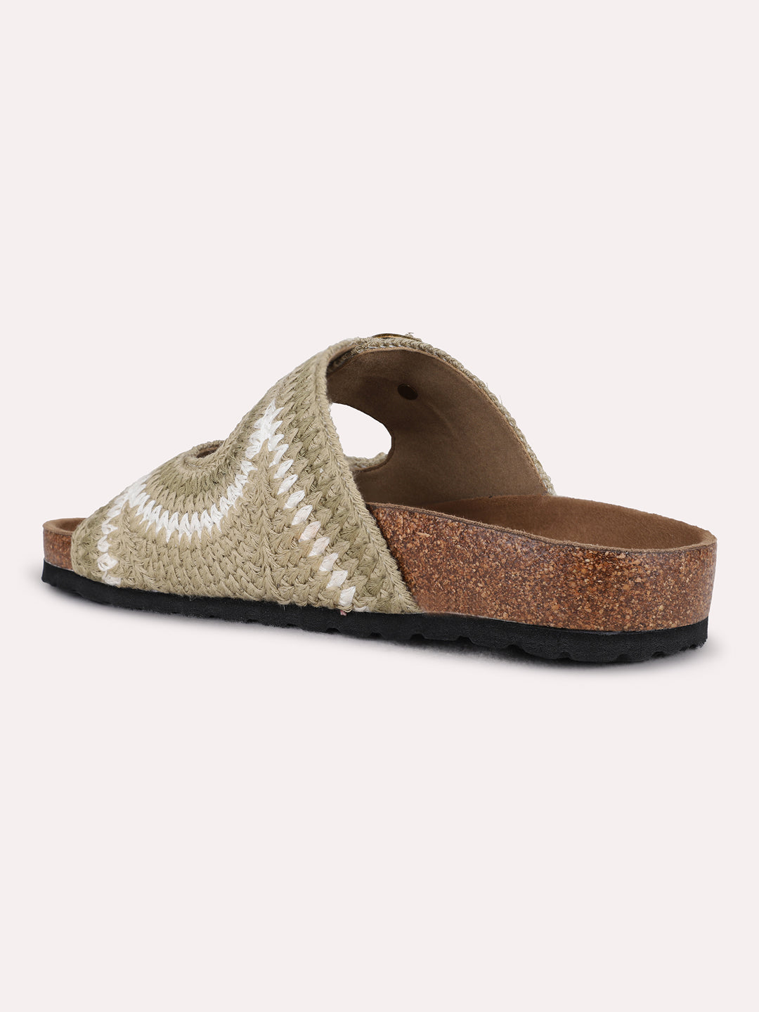 Womens Green Ethnic Embellished Open Toe Flat Slip-On Sandals