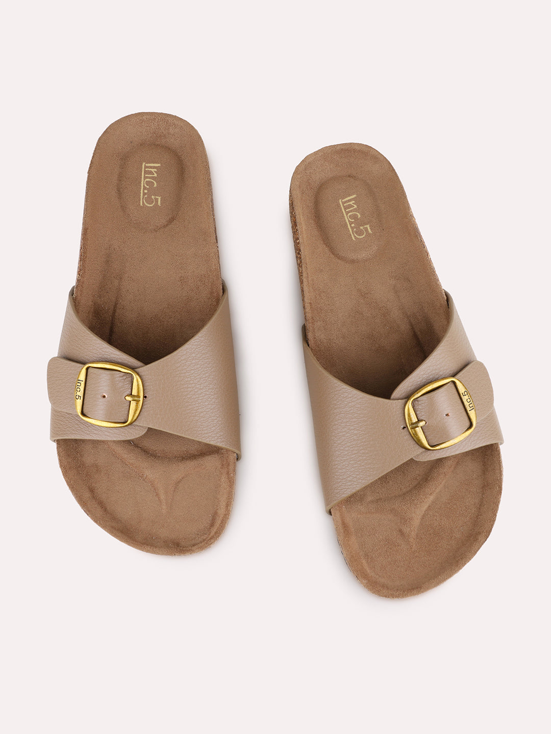 Womens Beige Casual Solid Pattern Open Toe Flat Slip-On Sandals