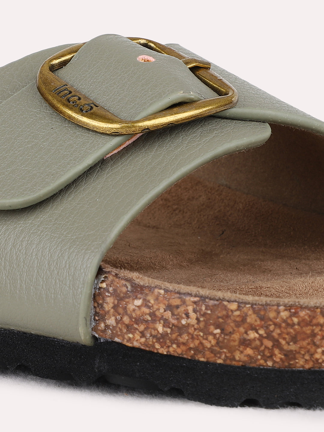 Womens Green Casual Solid Open Toe Flat Slip-On Sandals