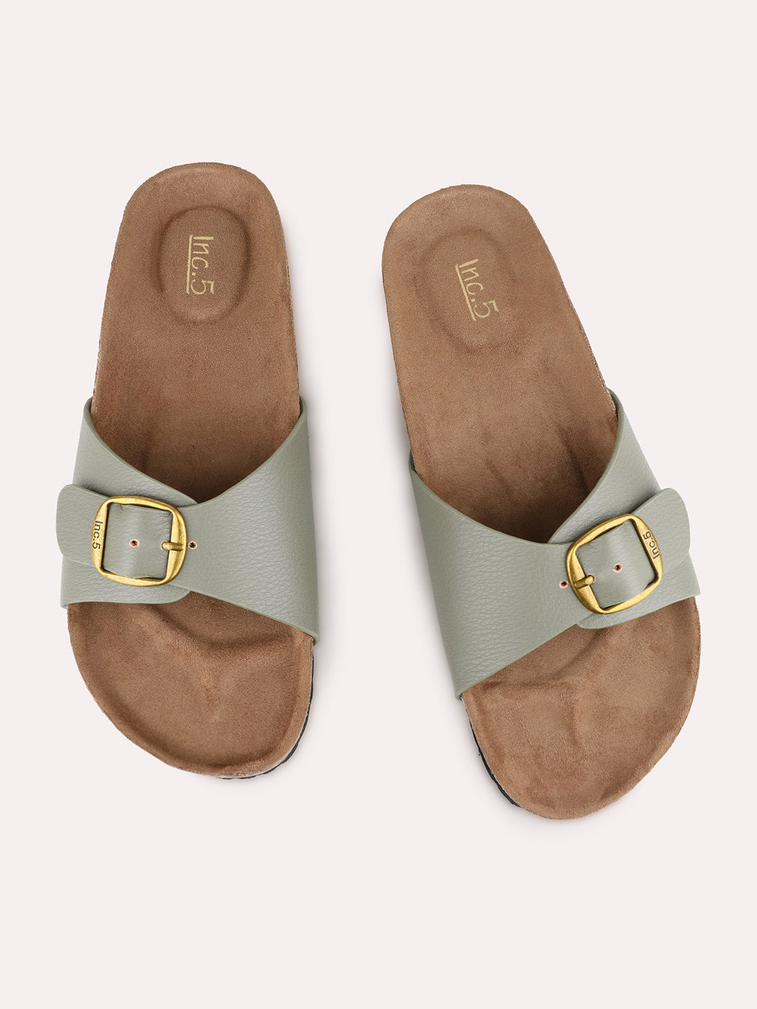 Womens Green Casual Solid Open Toe Flats