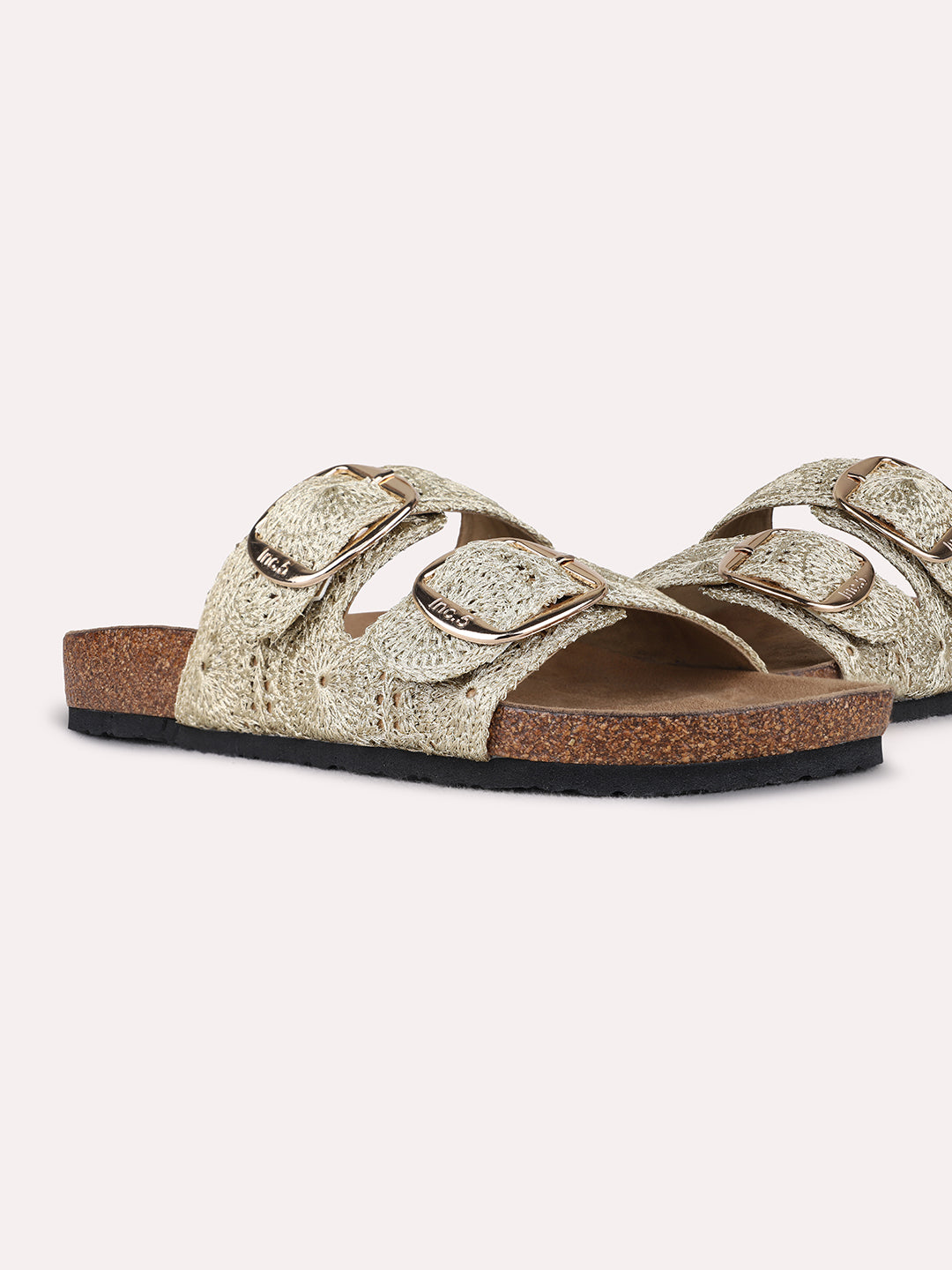Womens Golden Casual Printed Open Toe Flats