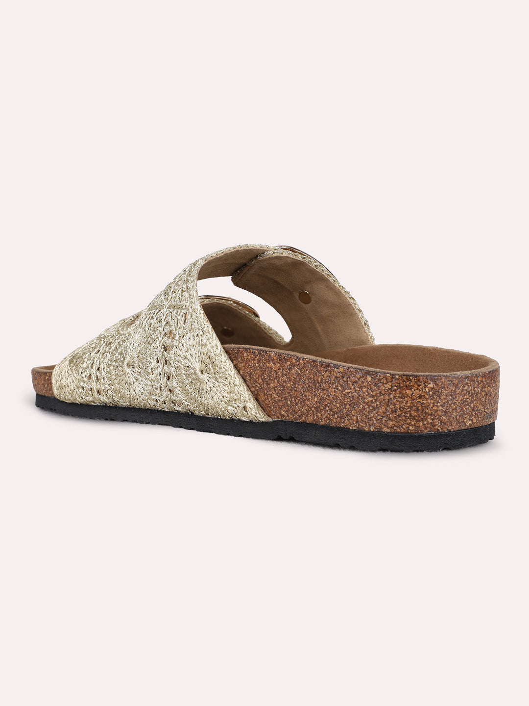 Womens Golden Casual Printed Open Toe Flats
