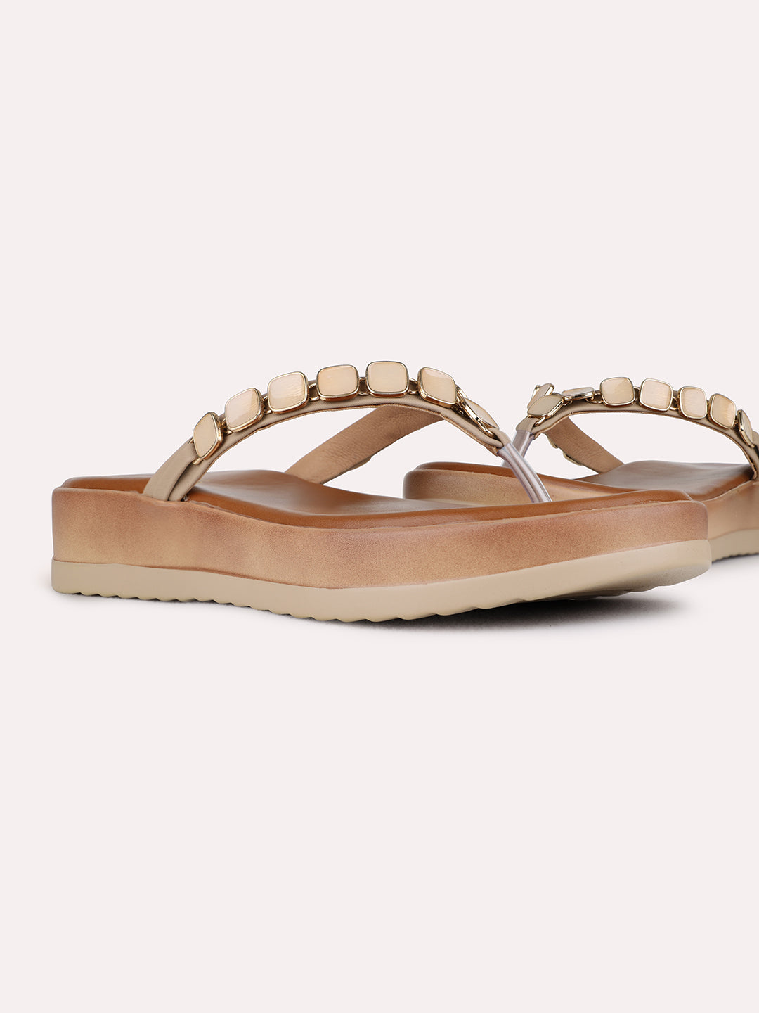 Womens Beige Casual Embellished Pointed Toe Wedge Heels
