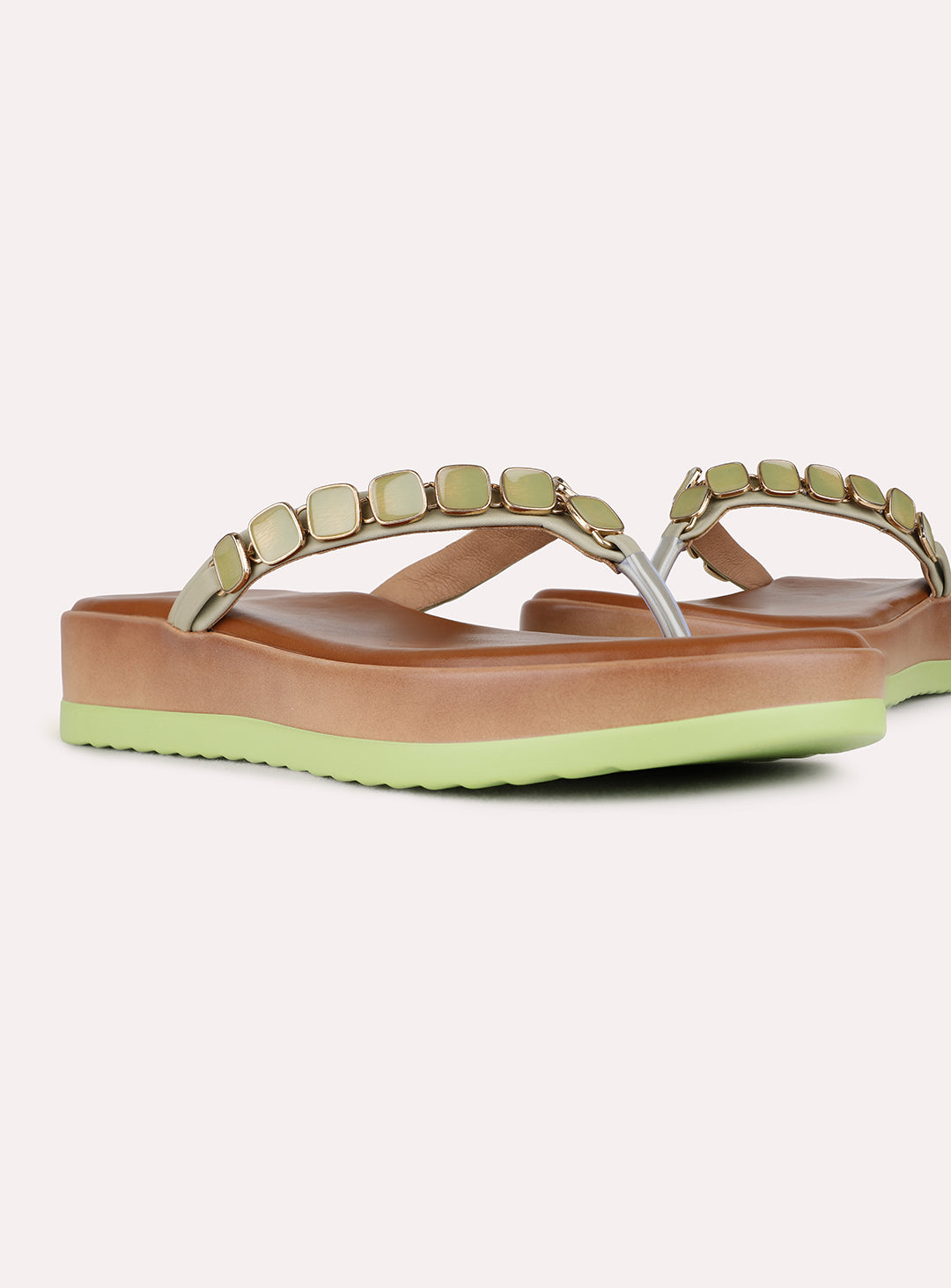 Womens Green Casual Embellished Pointed Toe Wedge Heel Sandals