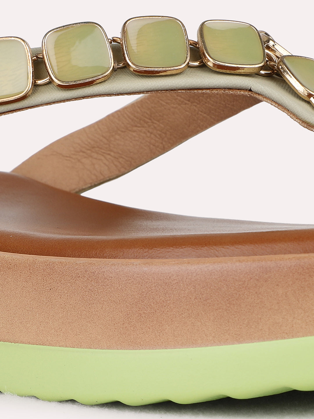 Womens Green Casual Embellished Pointed Toe Wedge Heel Sandals