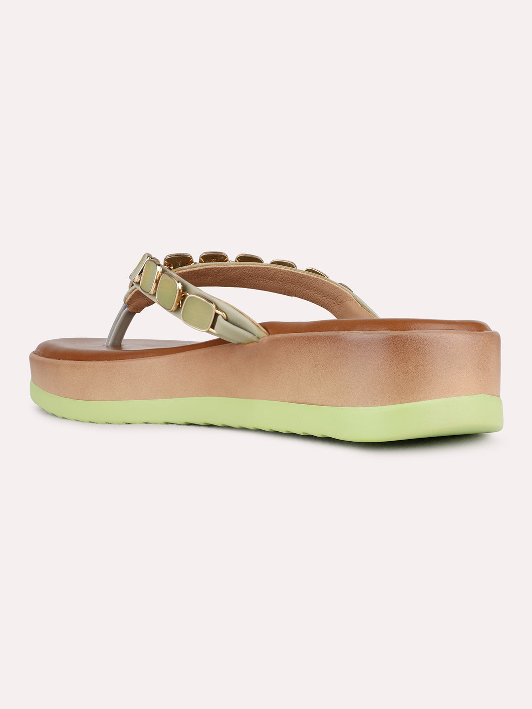 Womens Green Casual Embellished Pointed Toe Wedge Heel Sandals