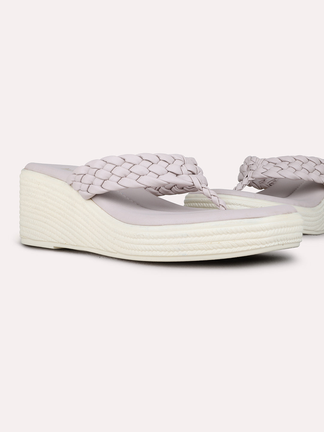 Womens Cream Party Wear Solid Round Toe Wedge Heels