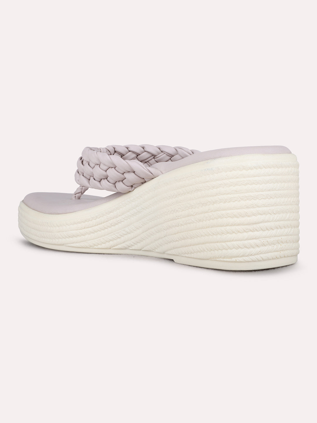 Womens Cream Party Wear Solid Round Toe Wedge Heel Sandals