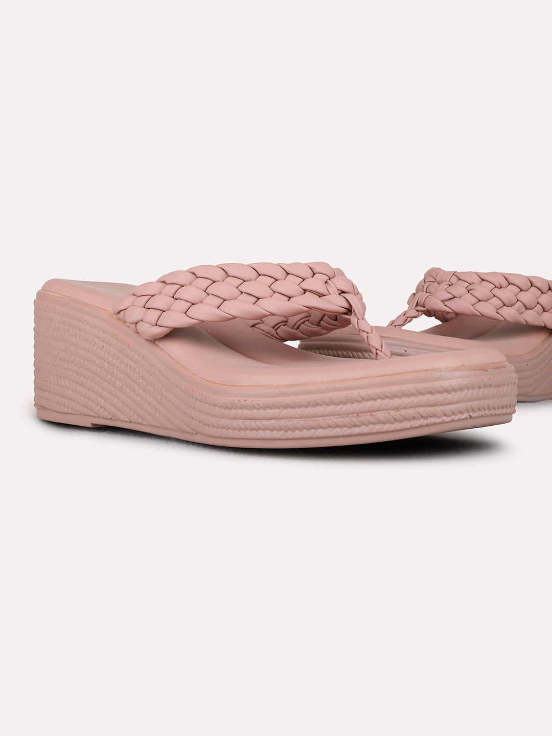 Womens Peach Party Wear Solid Round Toe Wedge Heels