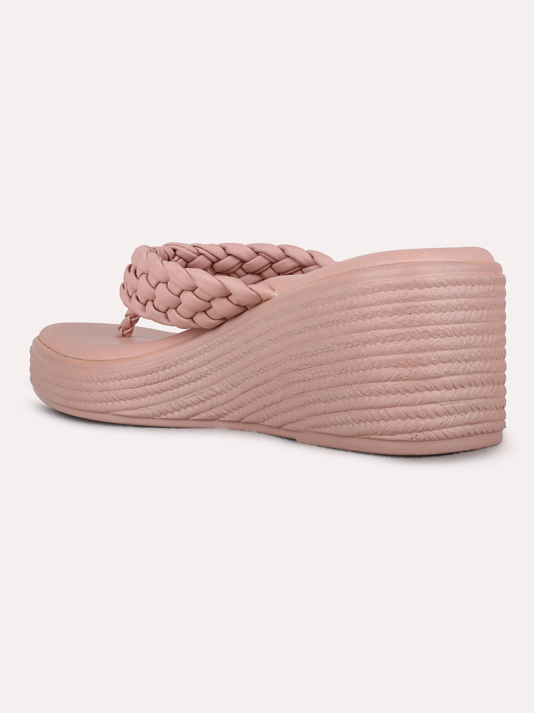 Womens Peach Party Wear Solid Round Toe Wedge Heels