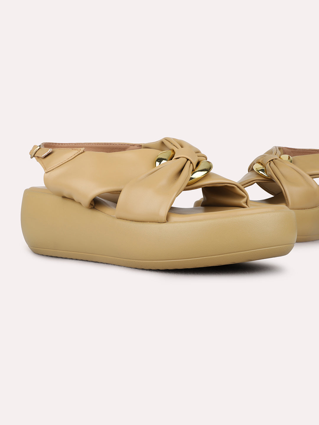 Womens Beige Party Wear Solid Pattern Round Toe Wedge Heels