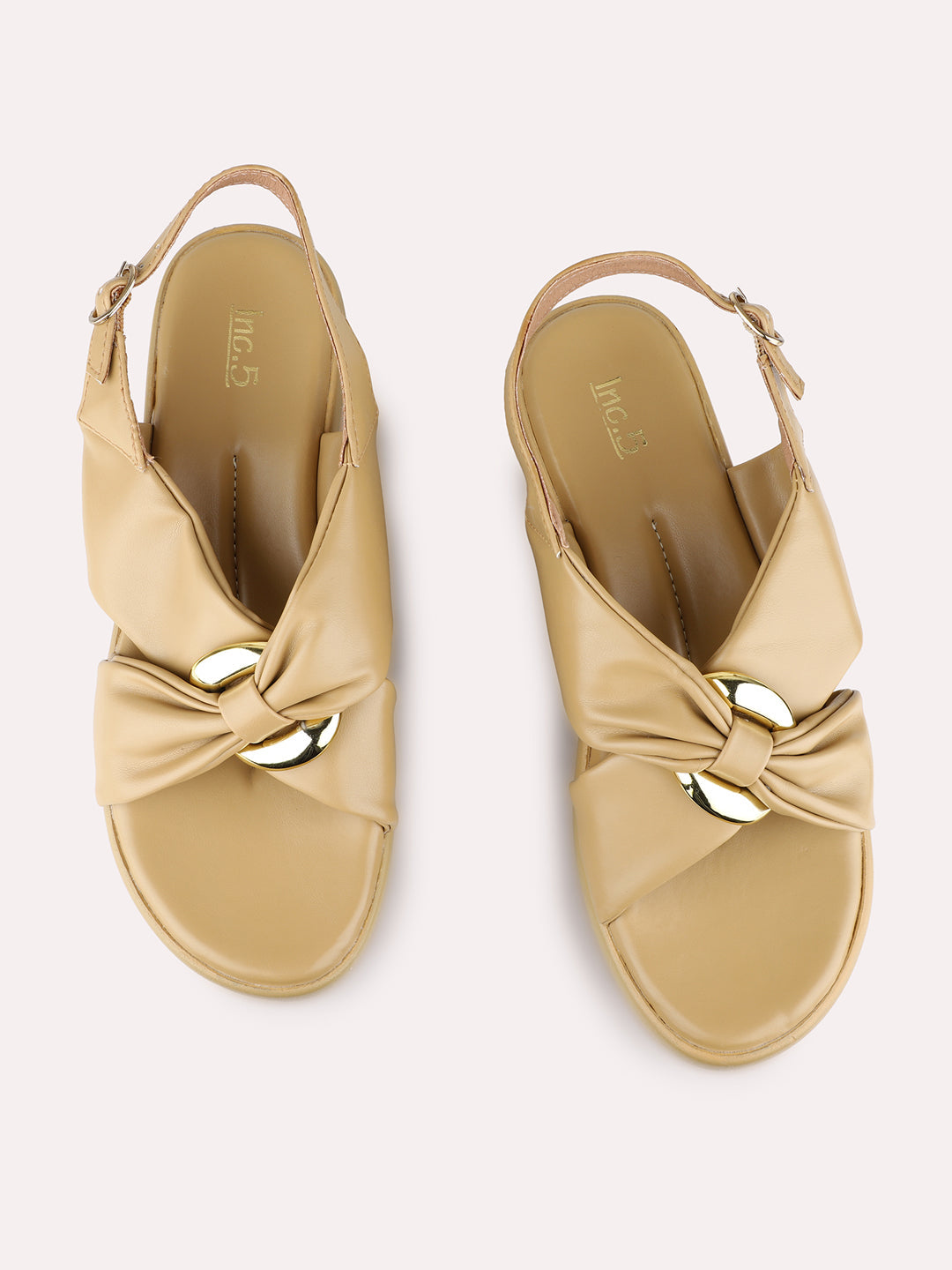 Womens Beige Party Wear Solid Pattern Round Toe Wedge Heels