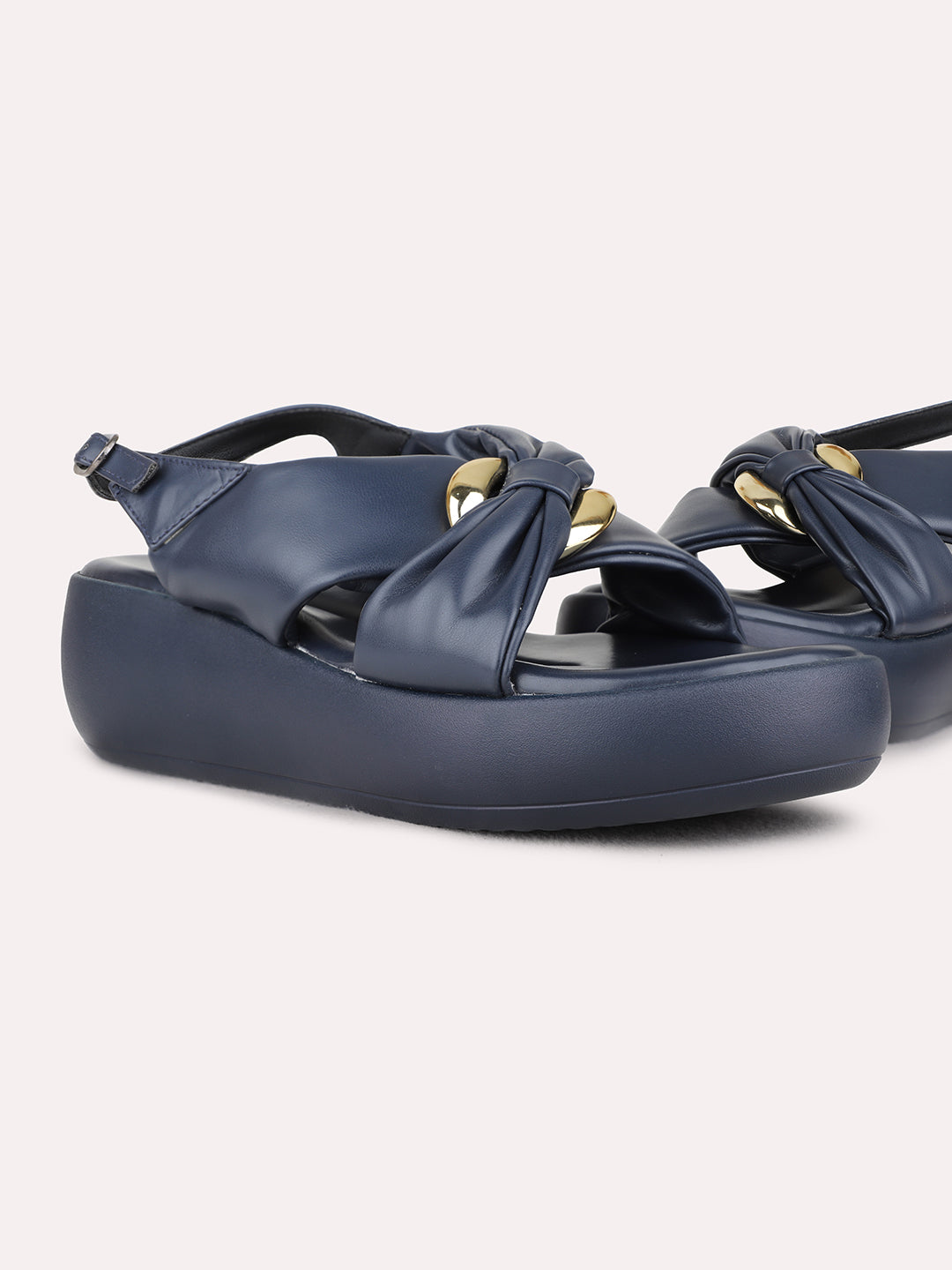 Womens Navy Party Wear Solid Round Toe Wedge Heel Sandals