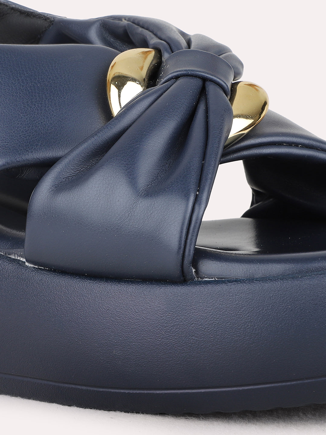 Womens Navy Party Wear Solid Round Toe Wedge Heel Sandals