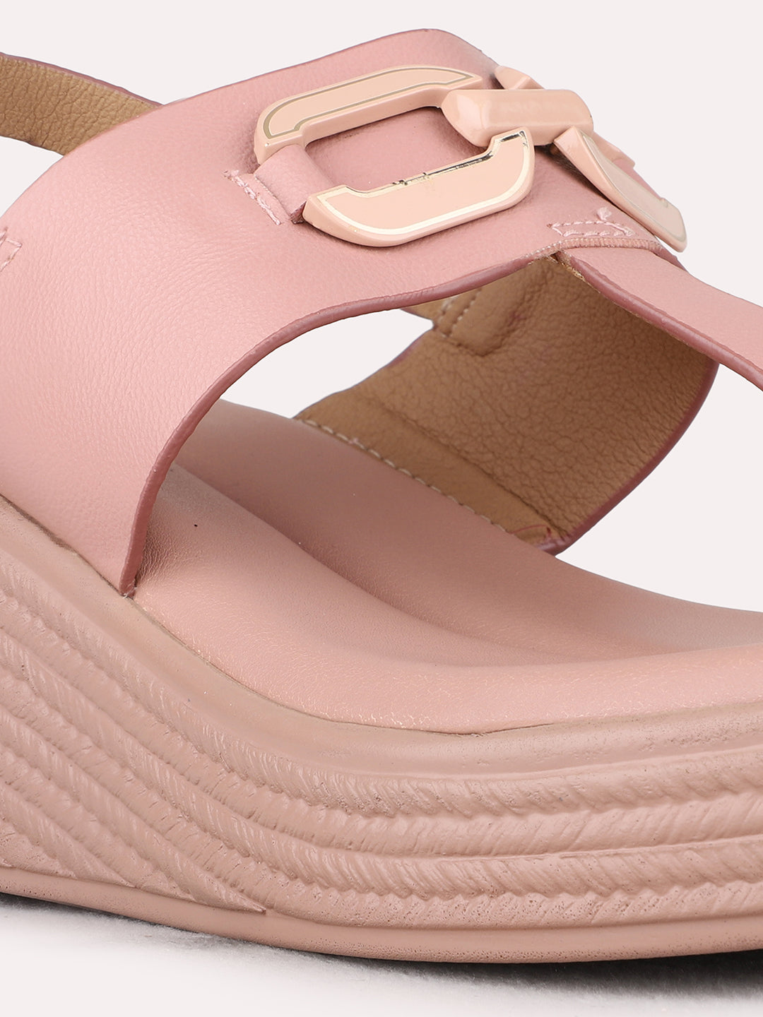 Womens Peach Party Wear Solid Round Toe Wedge Heels