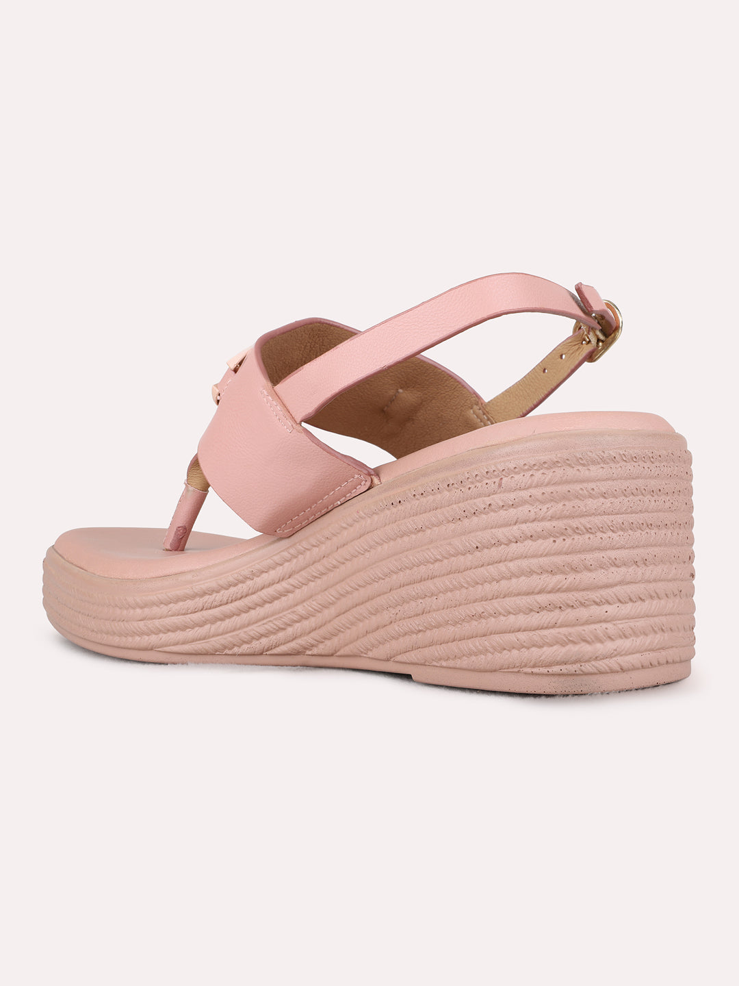 Womens Peach Party Wear Solid Round Toe Wedge Heels