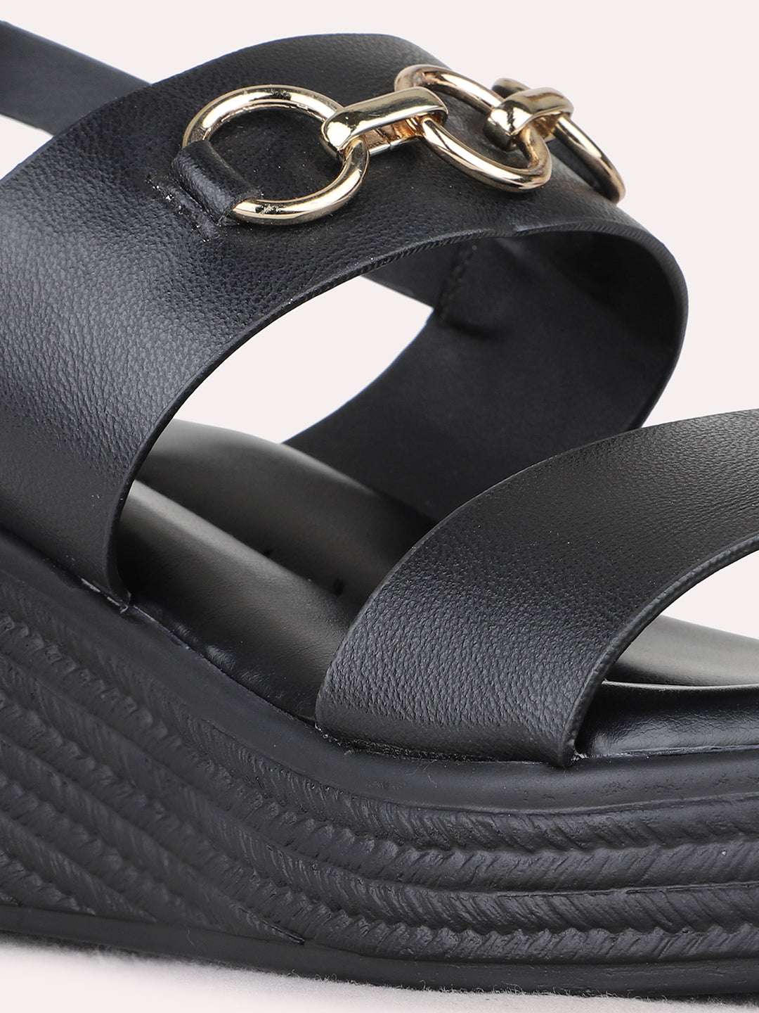 Womens Black Party Wear Solid Round Toe Wedge Heels