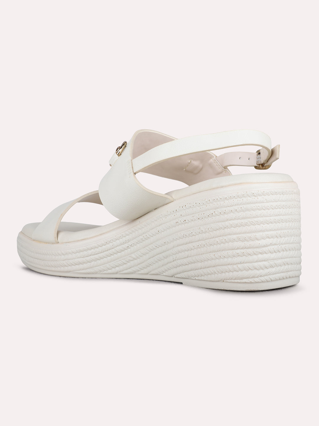 Womens Cream Party Wear Solid Round Toe Wedge Heel Sandals