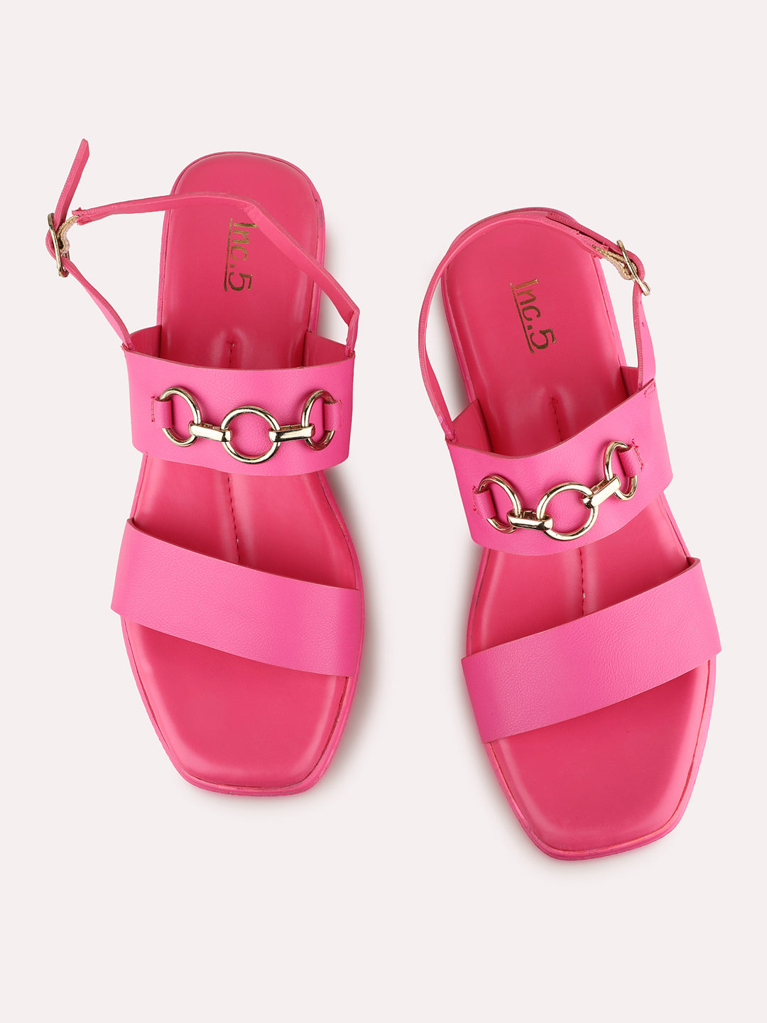 Womens Pink Party Wear Solid Round Toe Wedge Heel Sandals