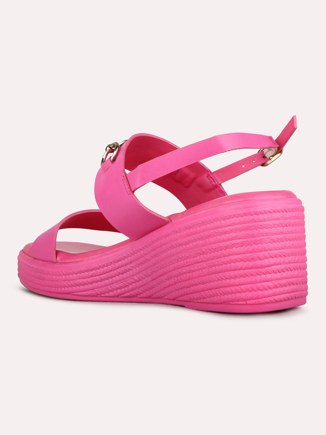 Womens Pink Party Wear Solid Round Toe Wedge Heel Sandals