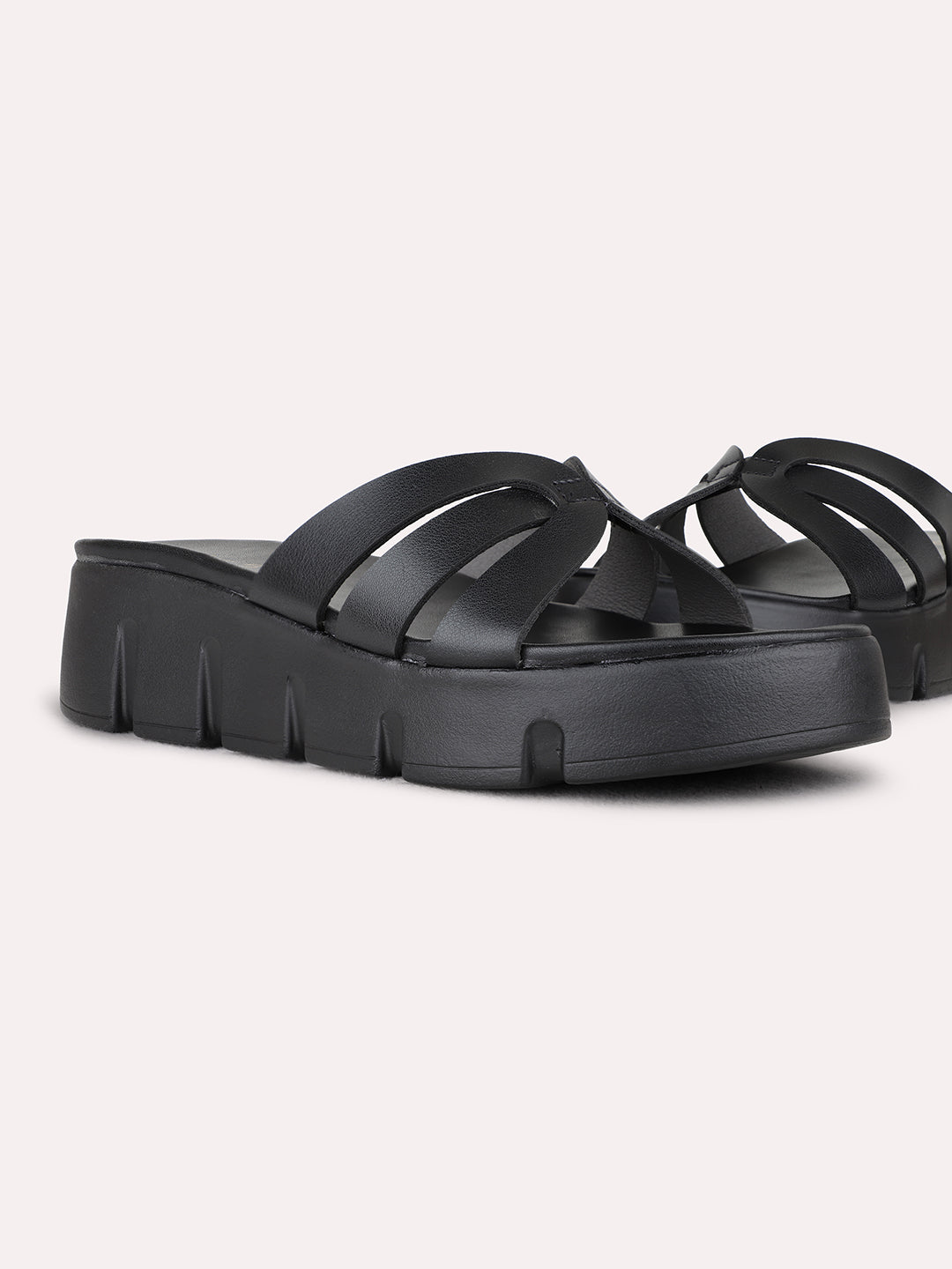 Womens Black Casual Solid Round Toe Wedge Heel Sandals