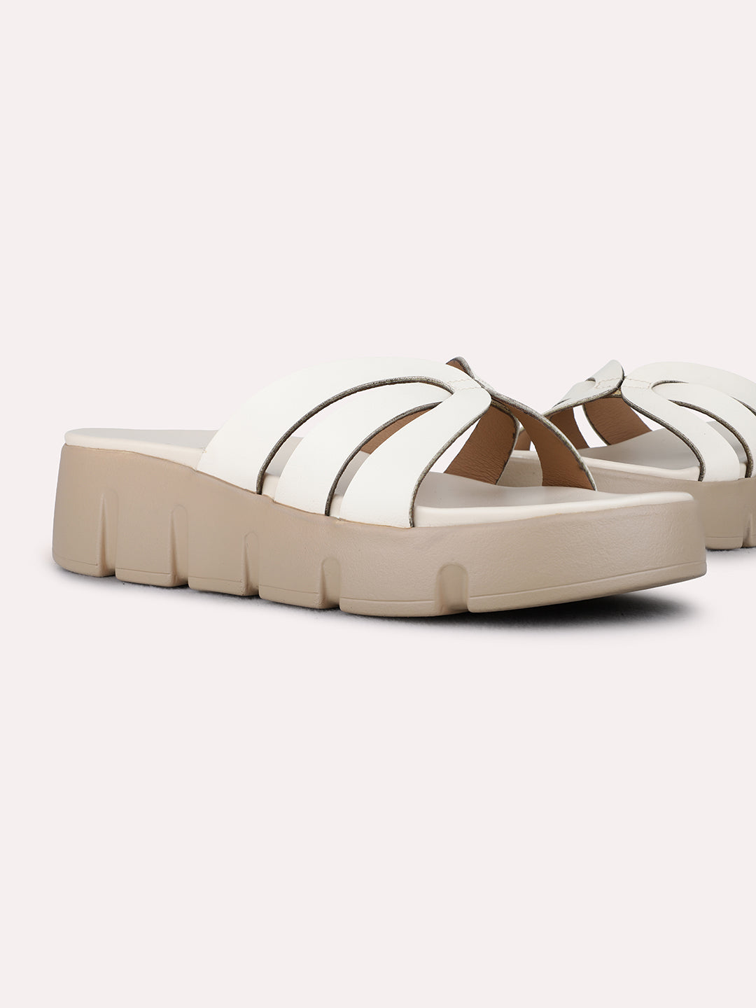 Womens Cream Casual Solid Round Toe Wedge Heel Sandals