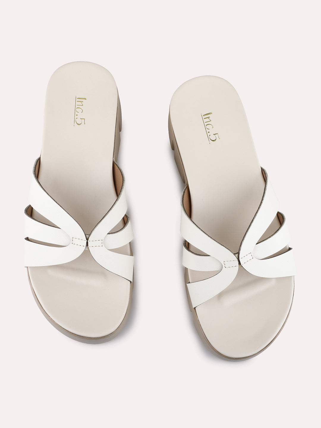 Womens Cream Casual Solid Round Toe Wedge Heel Sandals