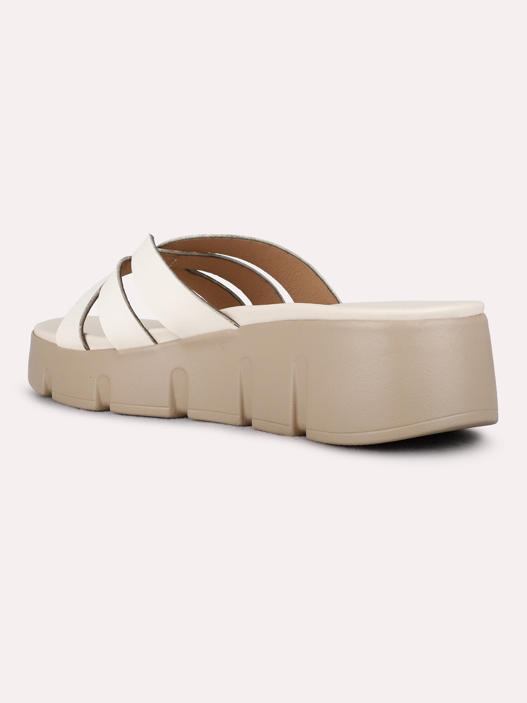 Womens Cream Casual Solid Round Toe Wedge Heel Sandals