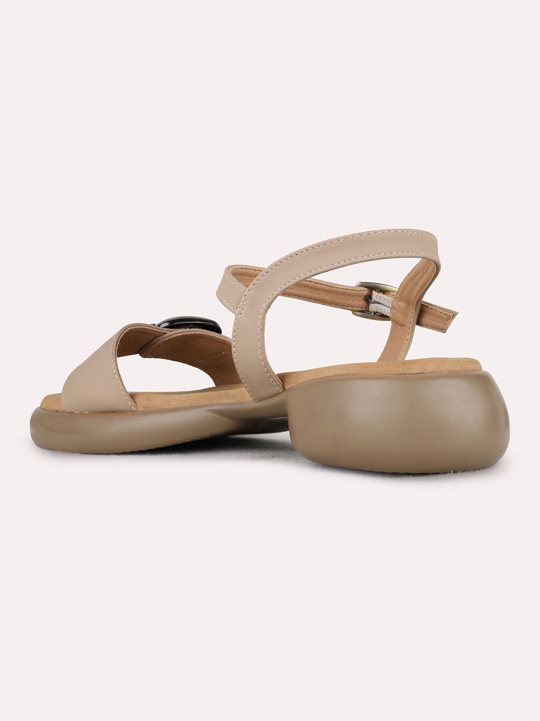 Womens Tan Party Wear Solid Pattern Round Toe Block Heels