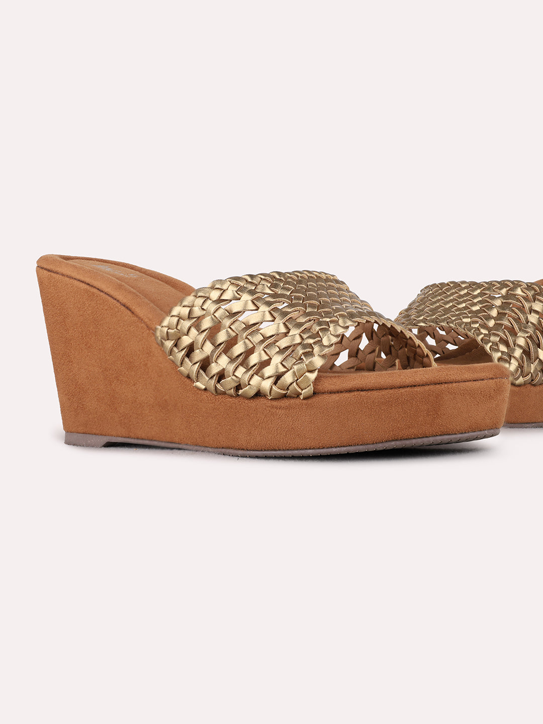 Womens Gold Party wear Solid Round Toe Wedge Heels