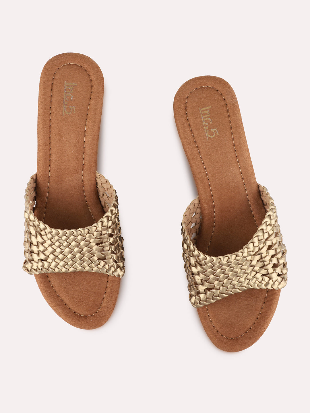 Womens Gold Party wear Solid Round Toe Wedge Heels