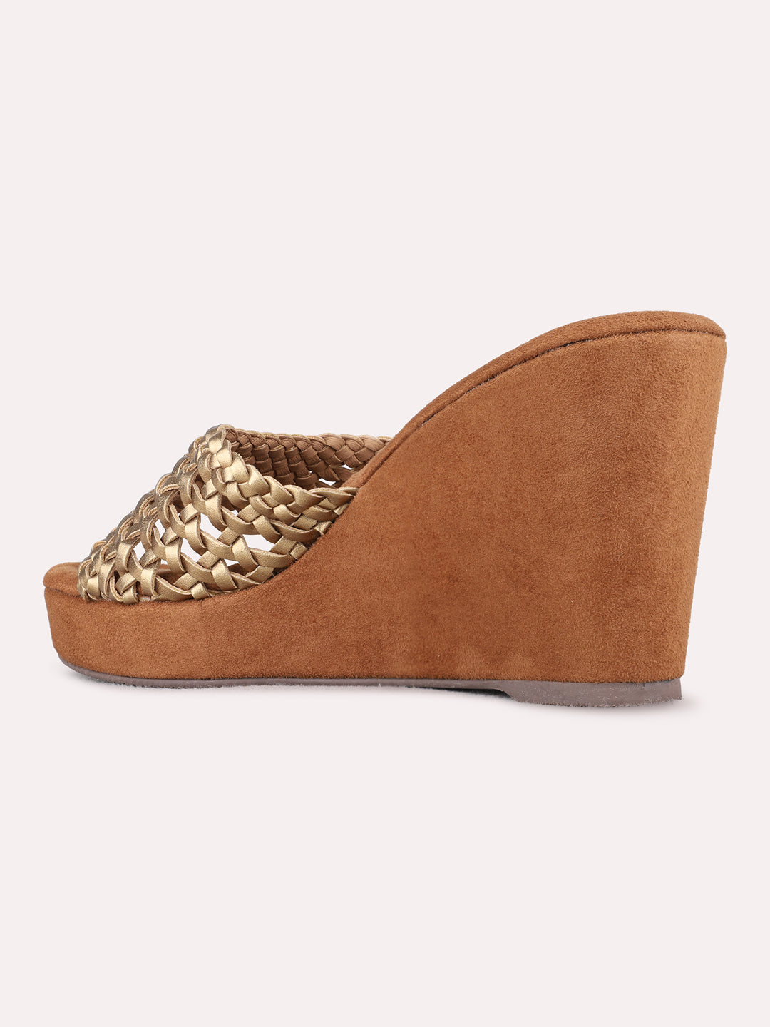 Womens Gold Party wear Solid Round Toe Wedge Heels